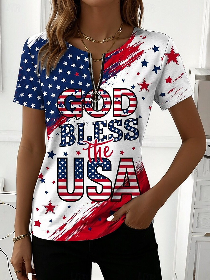 Cotton-Blend Gradient Pattern Loose Vintage T-Shirt
