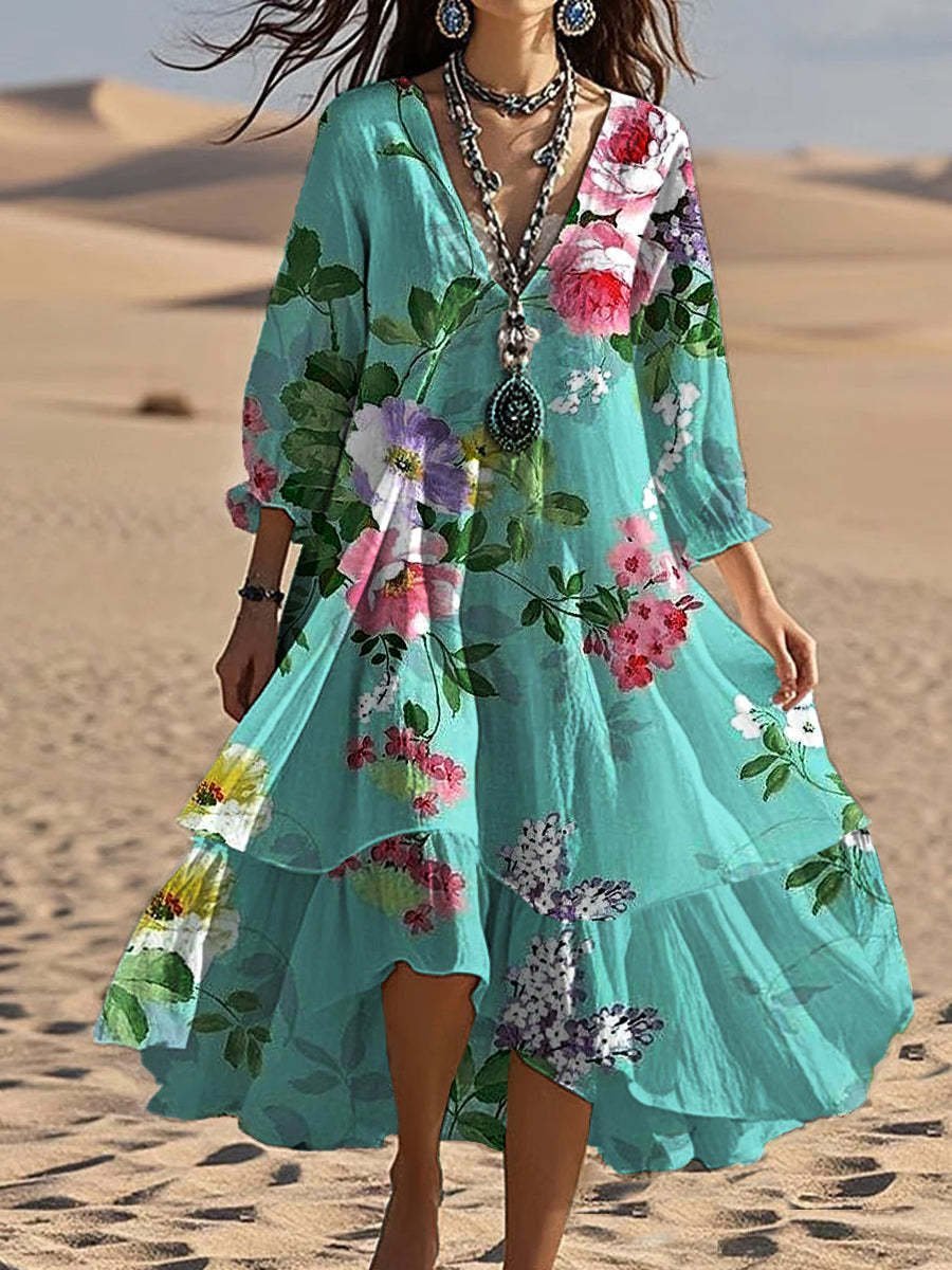 Others Vintage Floral Loose Dress With No