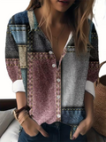 Women's Long Sleeve Shirt Spring/Fall As Picture Abstract Buckle Shirt Collar Regular Sleeve Daily Going Out Casual Top