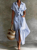 Striped Patchwork Maxi Shirtdress