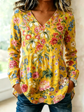 V Neck Floral Loose Vintage Shirt