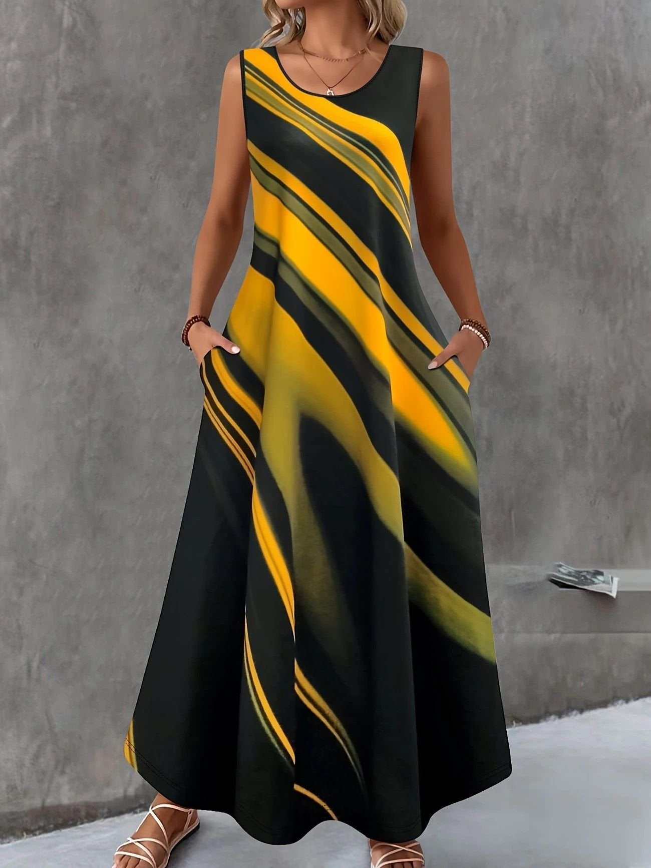 Gradient Pattern Vintage Dress With No