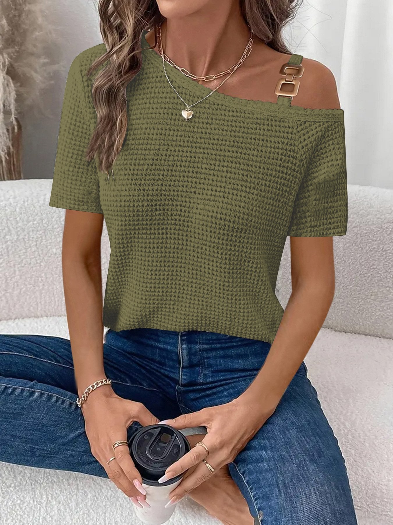 Women's Short Sleeve T-shirt Summer White Plain Split Joint Asymmetrical Daily Going Out Casual Top