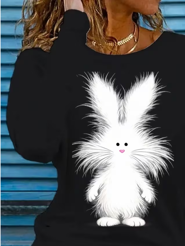 Women's Long Sleeve T-shirt Spring/Fall Pink Easter (rabbit) Printing Jersey Crew Neck Daily Going Out Casual Top