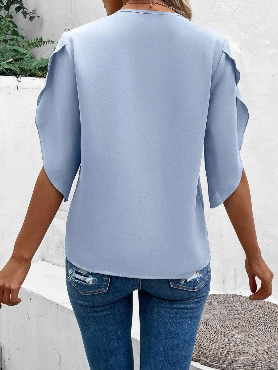 Elegant Linen Blend V Neck T-Shirt