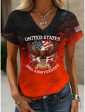 Gradient Pattern Casual Cotton V Neck T-Shirt