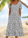 Women's Short Sleeve Summer Gray Floral Printing Crew Neck Daily Going Out Casual Maxi H-Line Shift Dress Dress