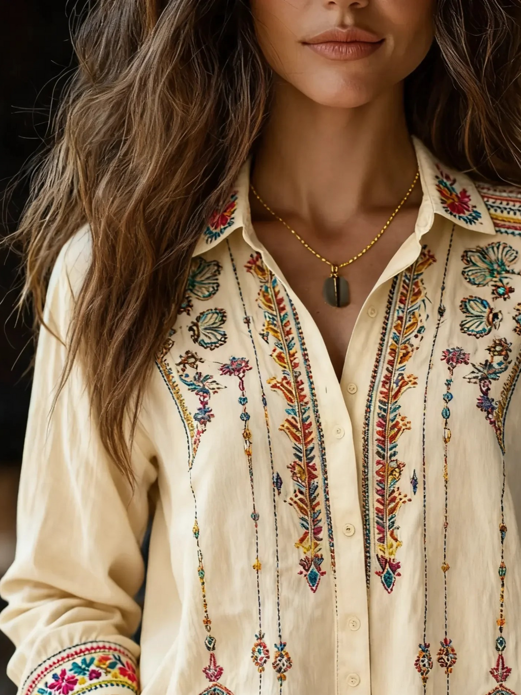 Geometric Shawl Collar Casual Loose Shirt