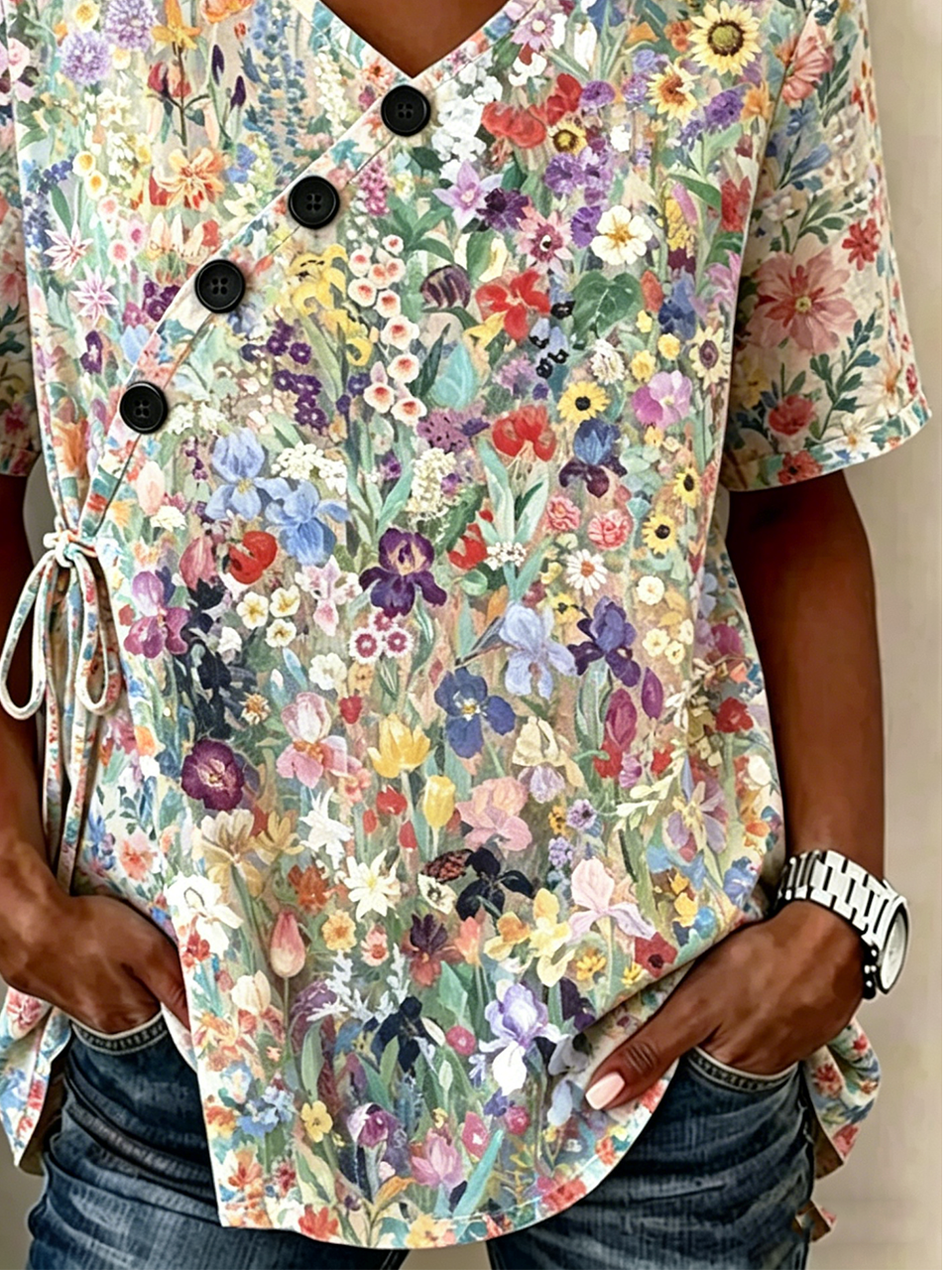 Loose Crew Neck Floral Vintage Shirt