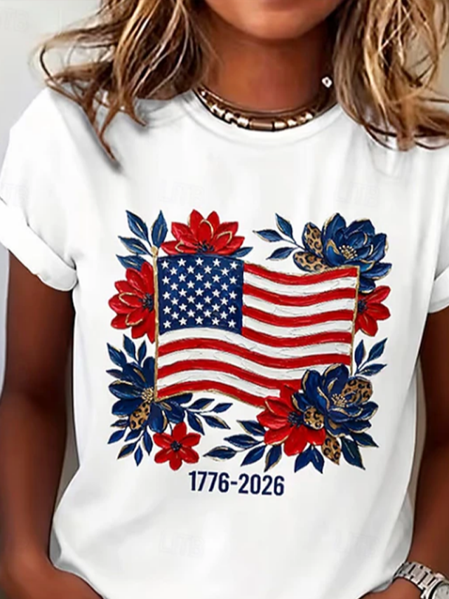 Women's Short Sleeve T-shirt Summer White Floral Printing Jersey Crew Neck Daily Going Out Casual Top