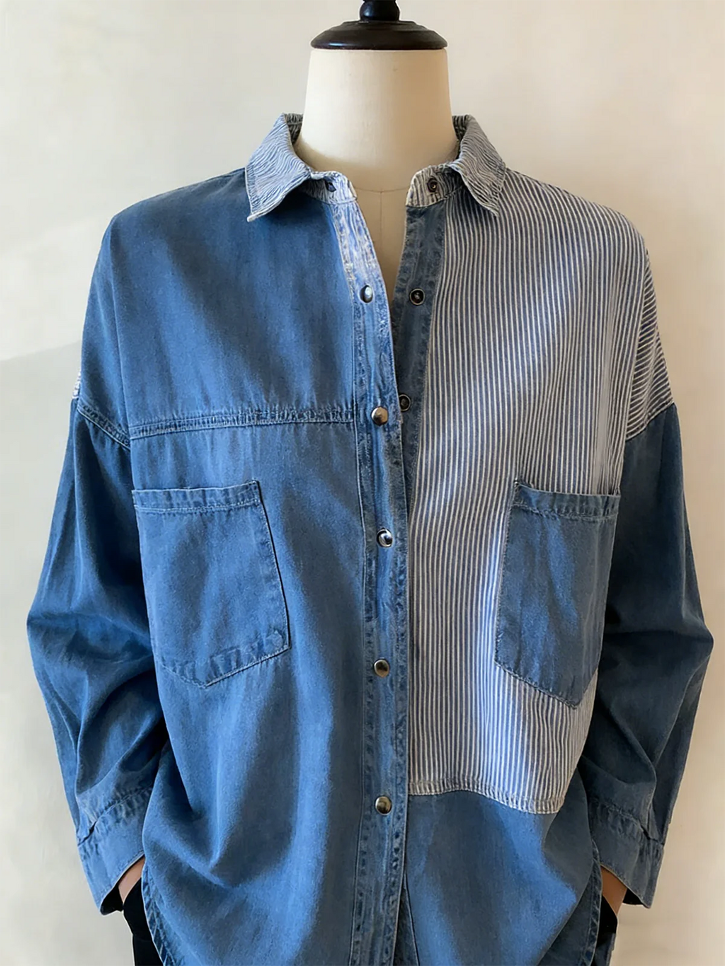 Shawl Collar Striped Loose Casual Shirt