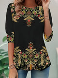 Women's Long Sleeve T-shirt Spring/Fall Black Floral Printing Jersey Crew Neck Daily Going Out Casual Top