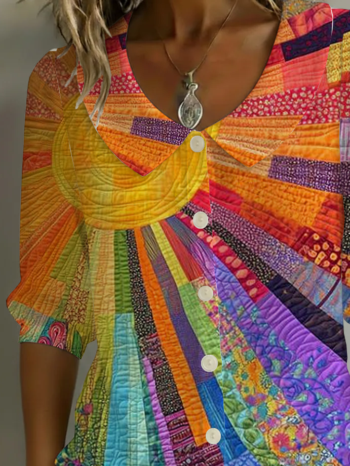 Women's Half Sleeve Shirt Summer As Picture Abstract Printing Shawl Collar Daily Going Out Casual Top