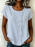 Loose Crew Neck Linen Blend Vintage Shirt