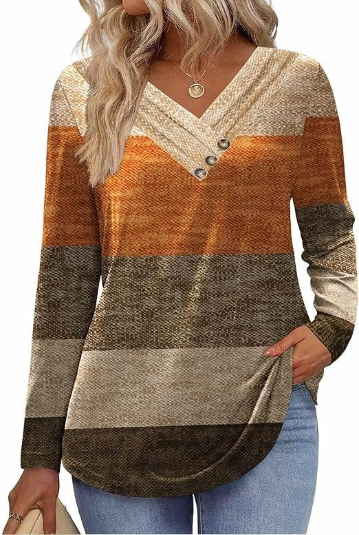 Casual Cotton Striped V Neck T-Shirt