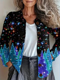 Women's Cardigan Christmas Pattern Button V Crew Neck Sweater Jacket