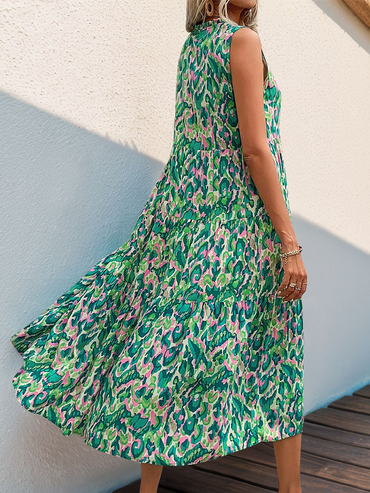 Ethnic Geometry Casual Viscose V Neck Sleeveless Vacation Summer Elegant Maxi Dress