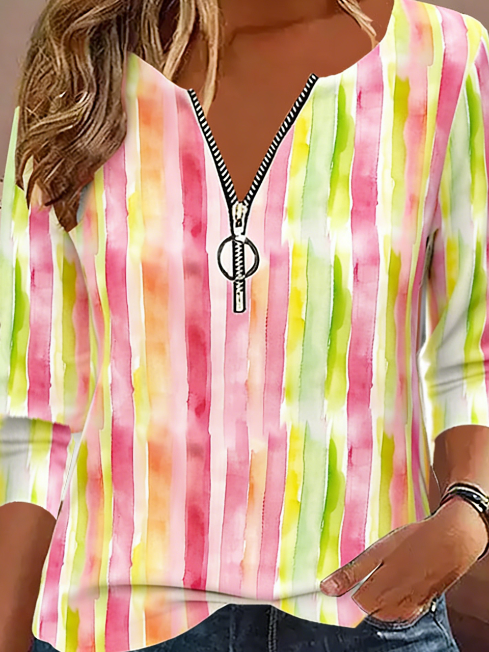 Cotton-Blend V Neck Casual T-Shirt