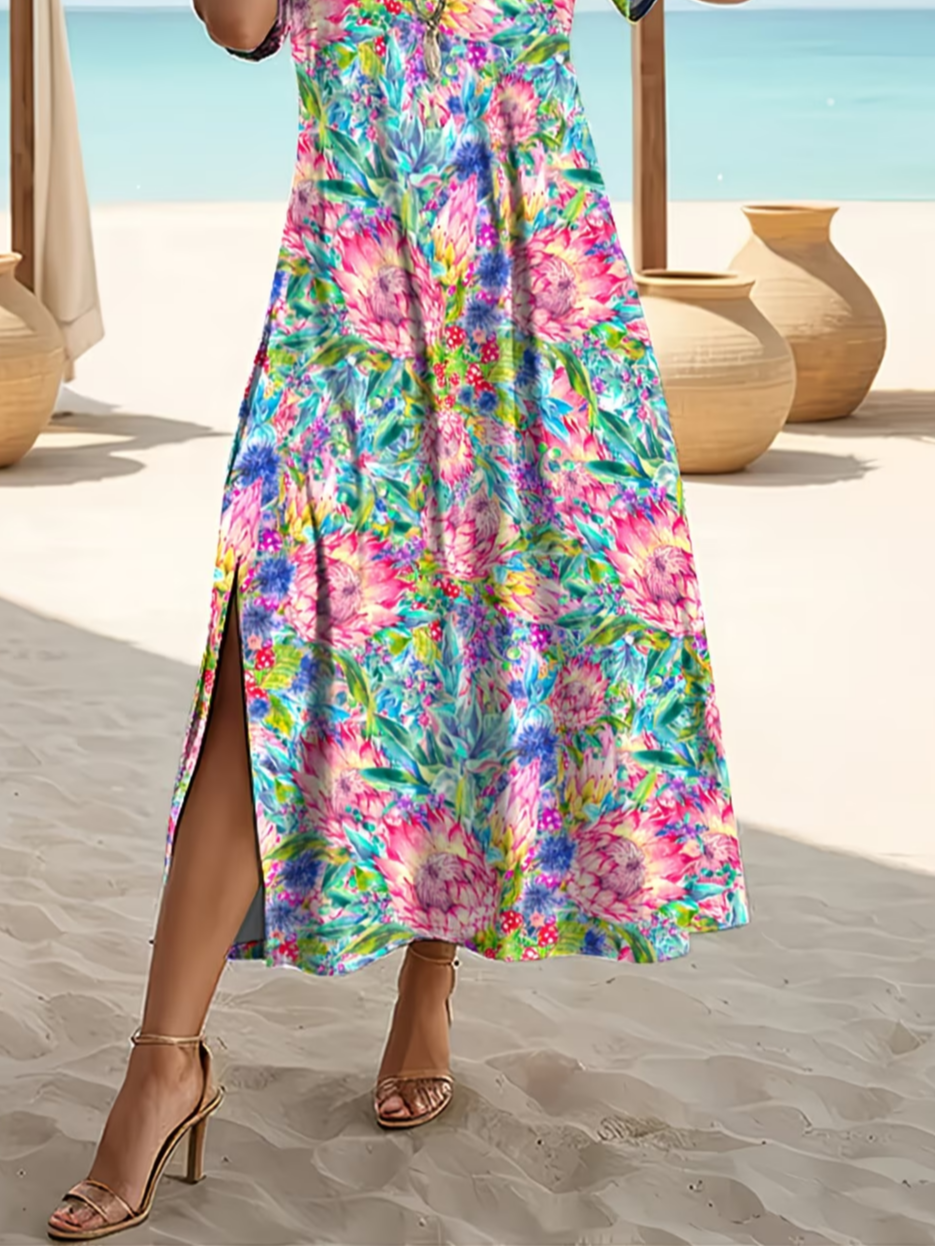 Women's Short Sleeve Summer As Picture Abstract Printing Crew Neck Daily Going Out Casual Maxi H-Line T-Shirt Dress Dress