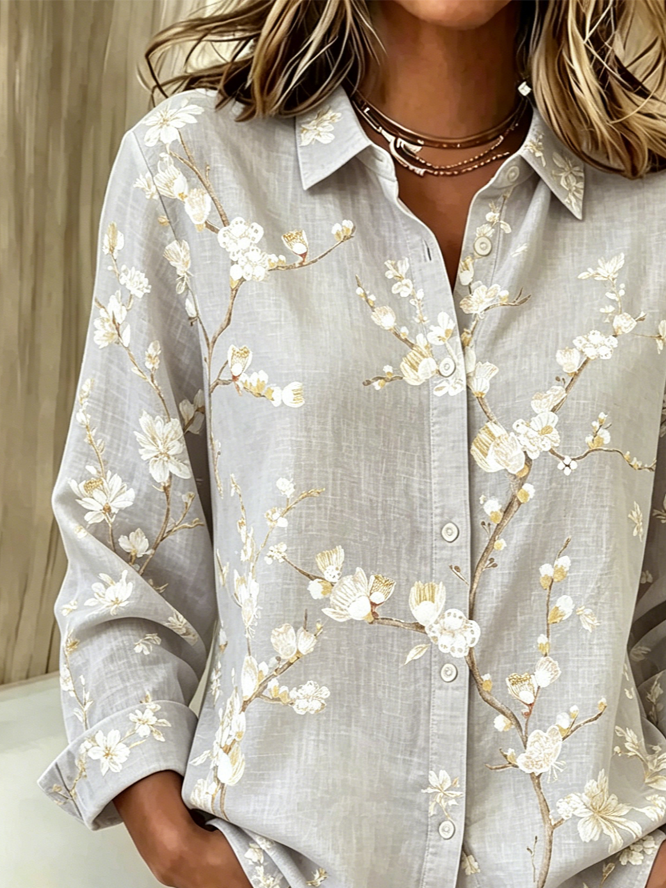 Shirt Collar Floral Loose Casual Shirt