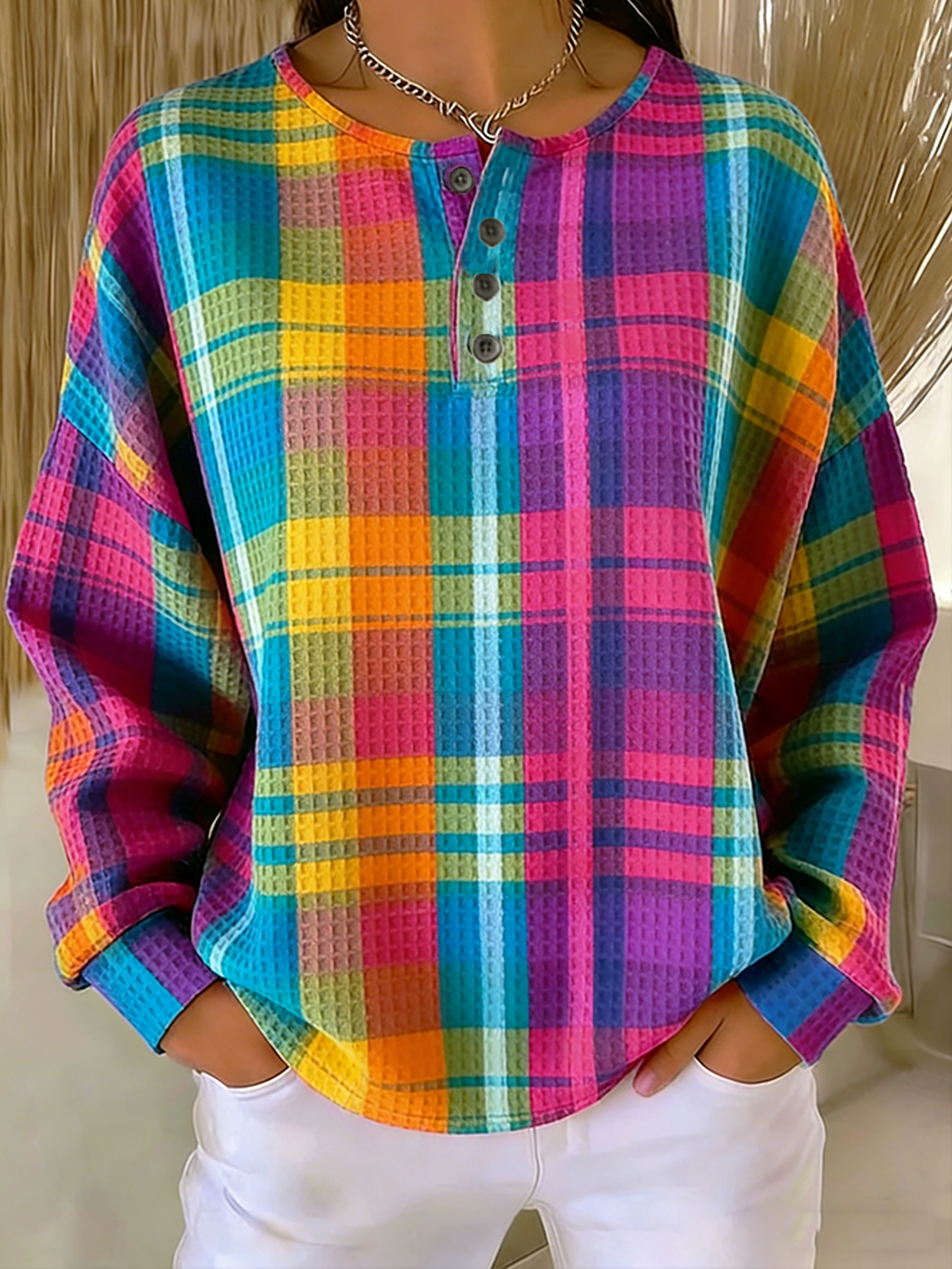 Loose Casual Plaid Others Sweatshirt