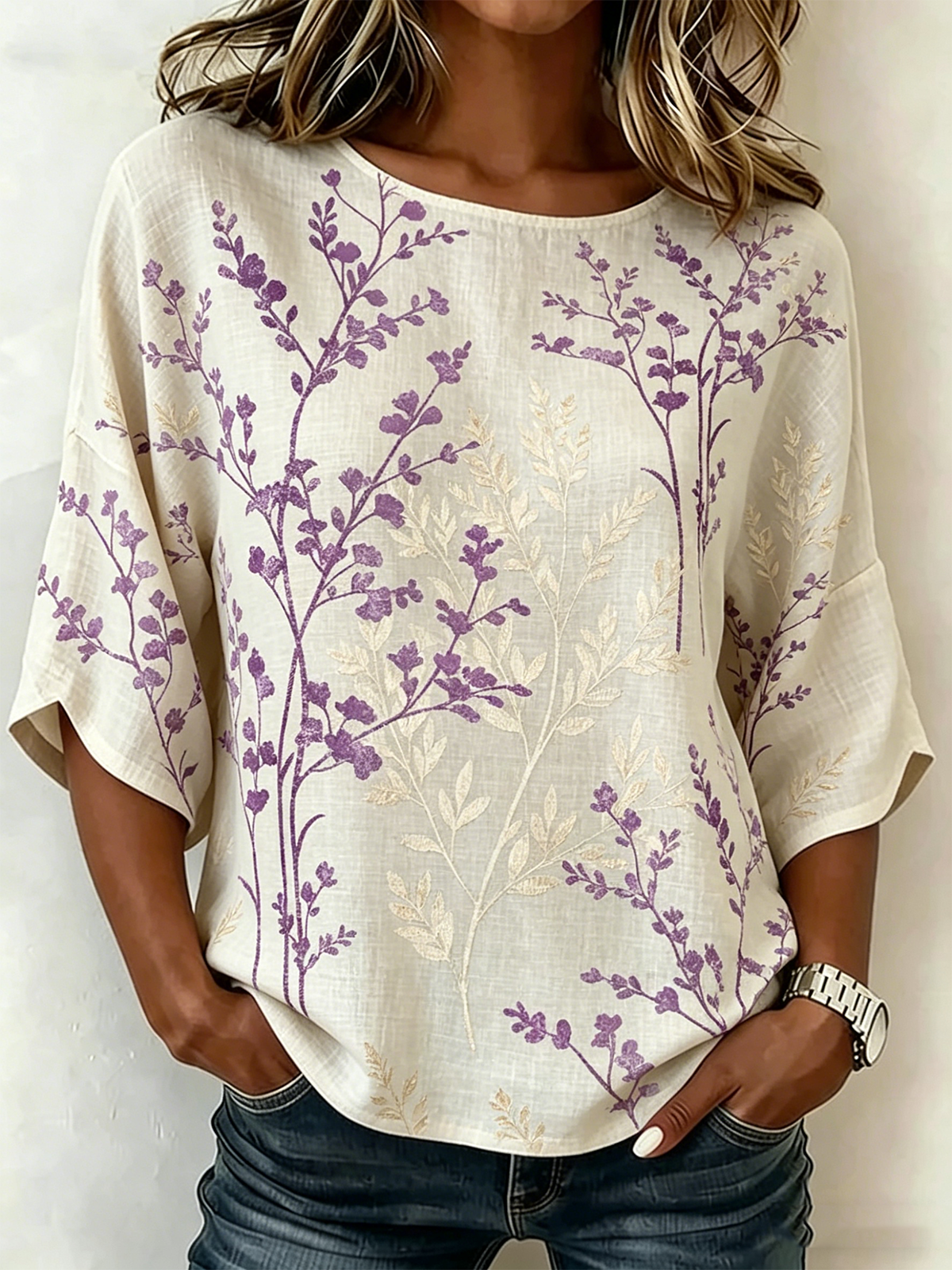 Leaf Vintage Loose Crew Neck Shirt