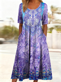 Women's Half Sleeve Summer Purple Abstract Printing Crew Neck Daily Going Out Casual Maxi H-Line Dress