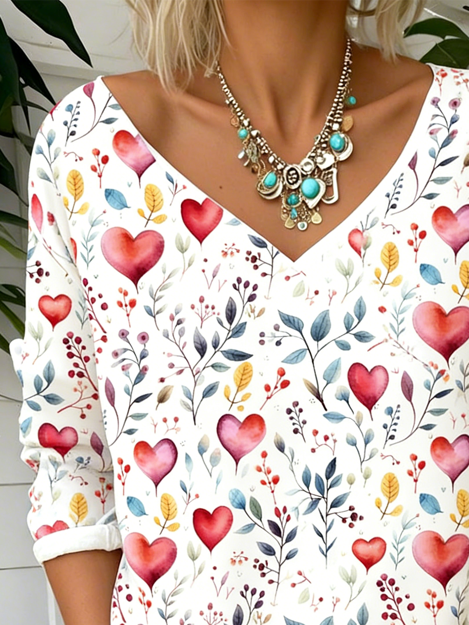 Loose Jersey Vintage Heart/Cordate T-Shirt