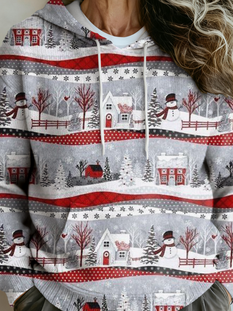 Ethnic Hoodie Loose Multicolor Block Sweater
