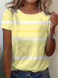 Women's Short Sleeve T-shirt Summer Yellow Striped Printing Jersey Crew Neck Daily Going Out Casual Top