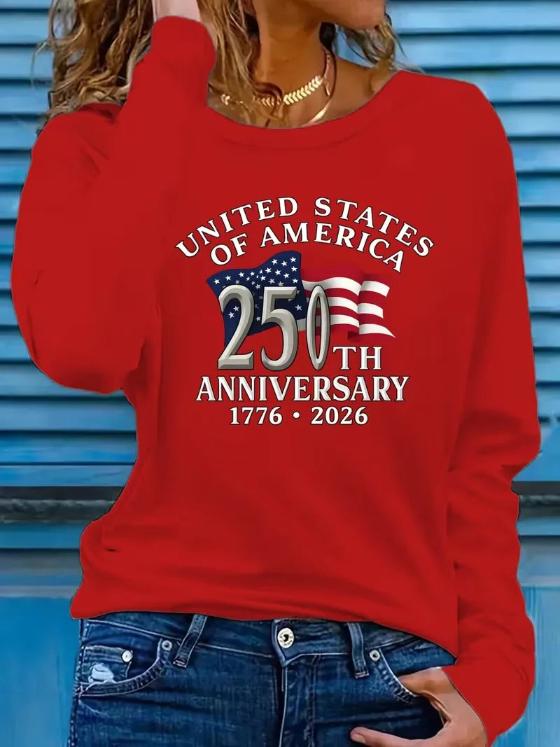 Women's Long Sleeve T-shirt Spring/Fall Red Text Letters Printing Jersey Crew Neck Daily Going Out Casual Top