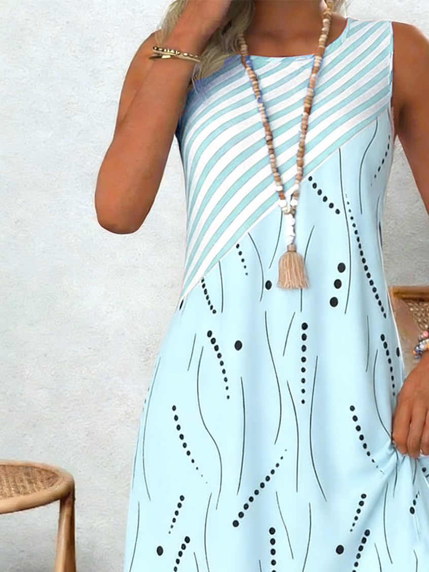 Crew Neck Casual Loose Cotton Dress With No