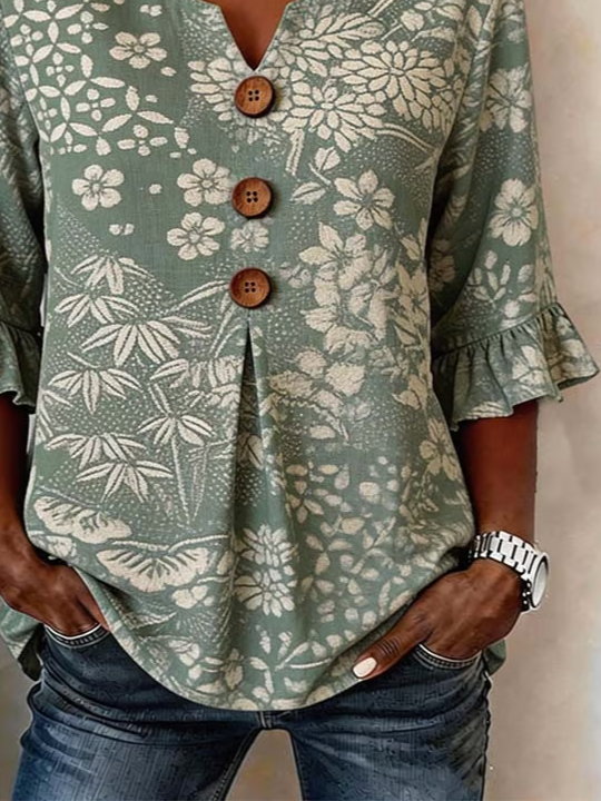 Women's Half Sleeve Blouse Summer Green Floral Printing V Neck Daily Going Out Vintage Top