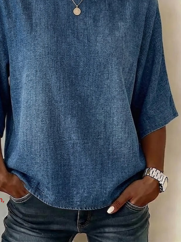 Women's Half Sleeve Blouse Summer Blue Plain Printing Crew Neck Daily Going Out Vintage Top