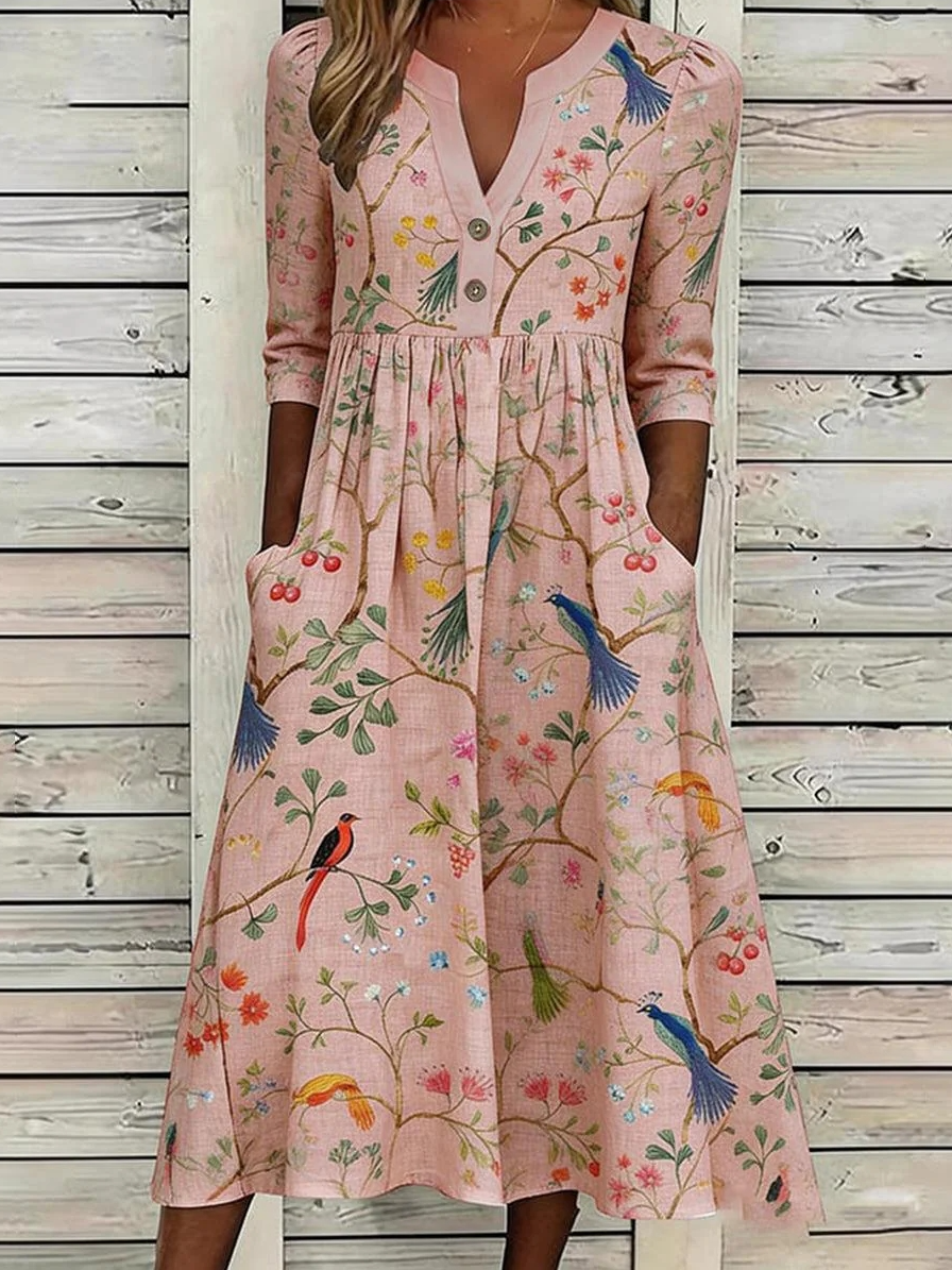 Half Open Collar Loose Casual Dress With No