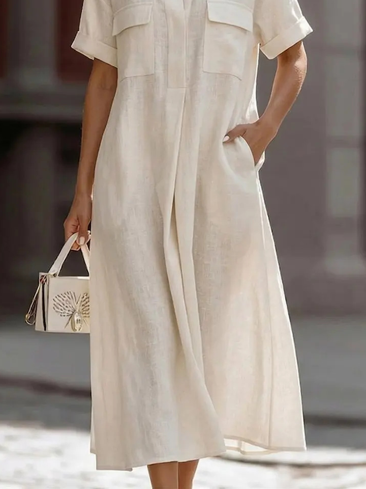 Casual Plain Shirt Collar Midi Dress