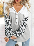 Leopard V Neck Loose Casual Blouse