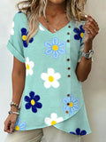 Cotton And Linen V Neck Elegant Shirt