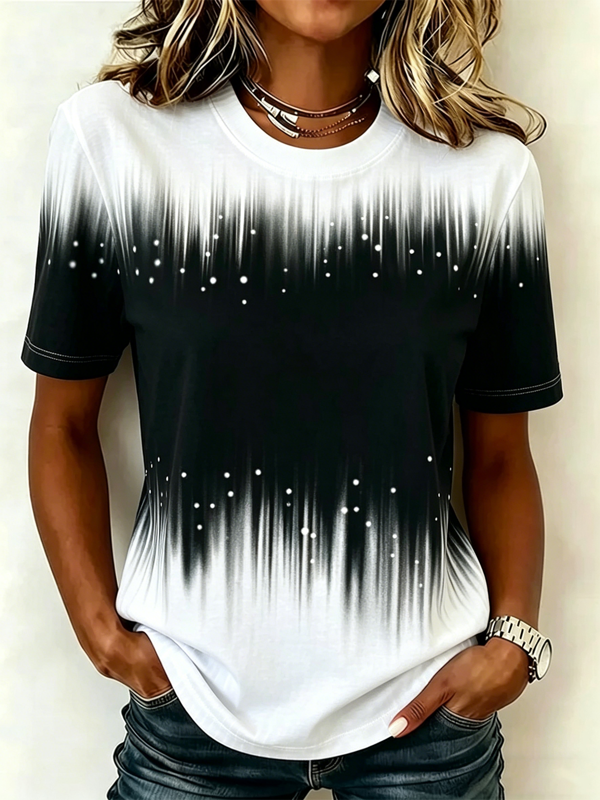 Gradient Pattern Regular Fit Casual T-Shirt