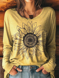Women's Retro Floral Pattern Long Sleeve T-Shirt Casual Comfort Regular Loose Top