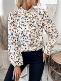 Women's Long Sleeve Shirt Spring/Fall Off White Leopard Split Joint Mock Neck Daily Going Out Casual Top