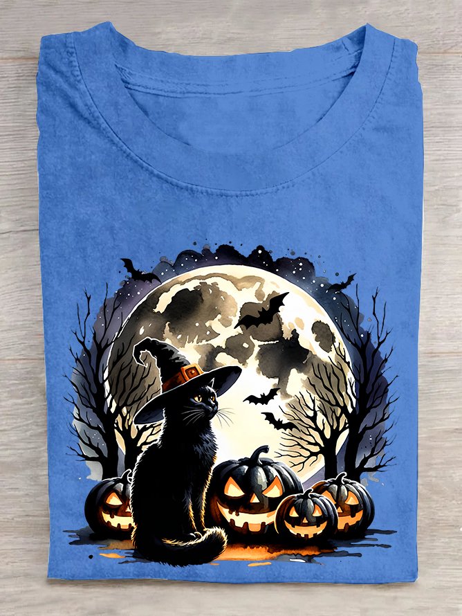 Happy Halloween Cat Cotton T-shirt