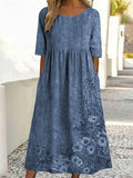 Loose Casual Crew Neck Floral Dress With No