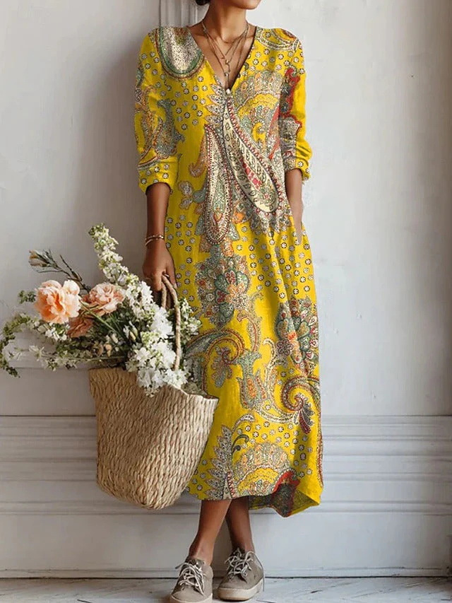 Casual Crew Neck Geometric Dress With No