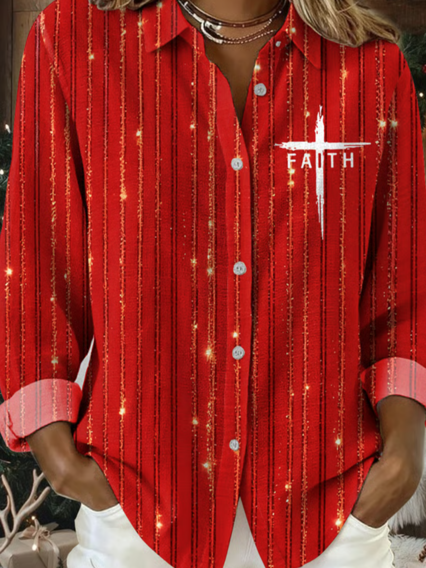 Christmas Loose Vintage Shirt Collar Shirt