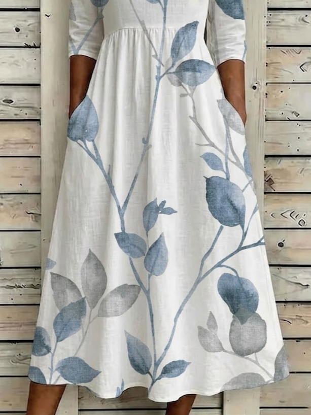 Women's Half Sleeve Summer White Floral Printing Crew Neck Daily Going Out Casual Maxi H-Line Dress