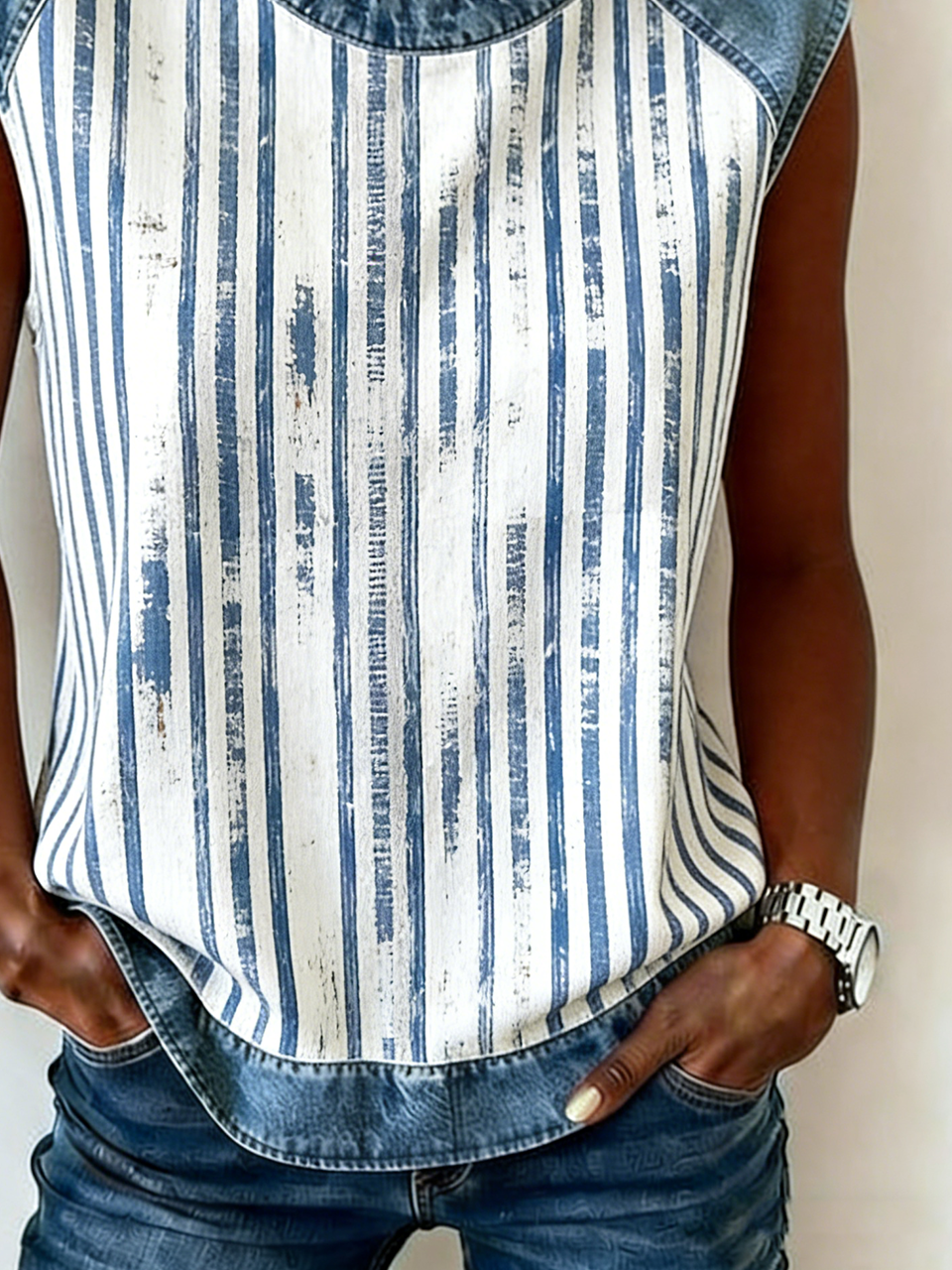 Crew Neck Vintage Striped Tank Top