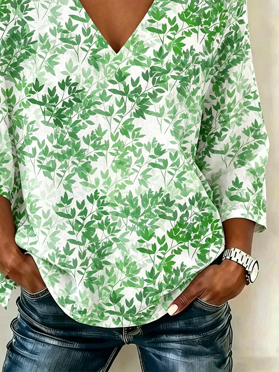 Loose V Neck Vintage Blouse