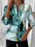 Women's Abstract Print Casual Zipper Long Sleeve Sweatshirt