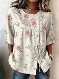 Women's Half Sleeve Shirt Summer Apricot Floral Crew Neck Daily Going Out Vintage Top
